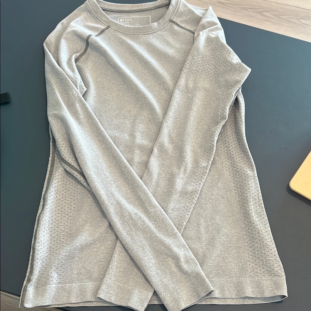 Figs Gray Fitted Crew Neck Sweatshirt